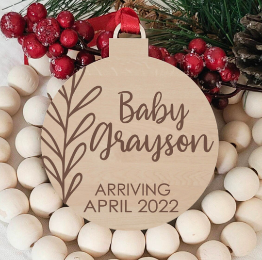 Pregnancy Announcement Christmas Ornament, Personalized Laser Engraved Baby On The Way, New