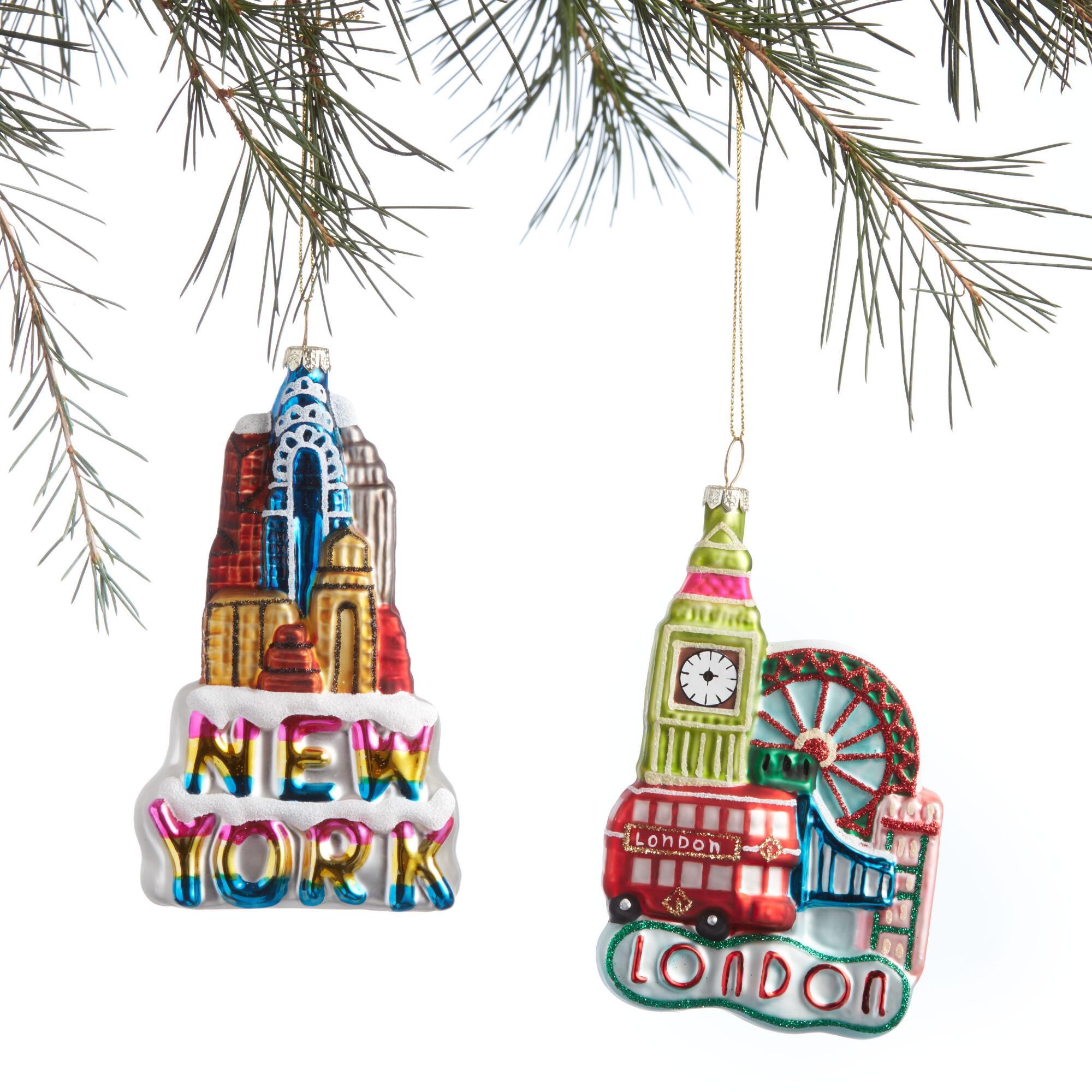 Glass New York and London Ornaments Set of 2: Multi by World Market