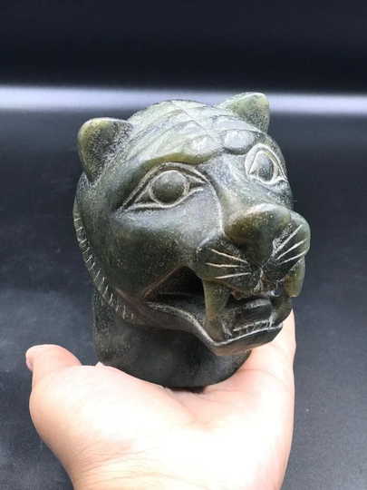 Beautifully Carved Old Chinese Jade Lion Head Animal Figure