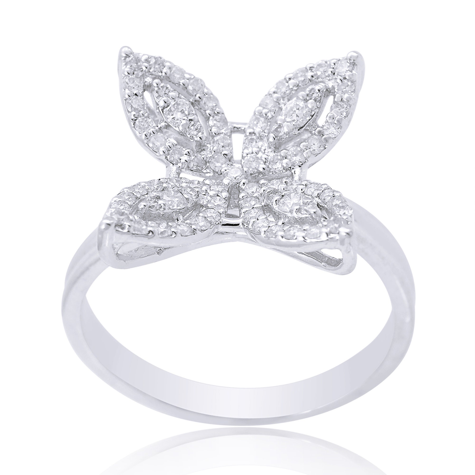 Solid 18K White Gold Flower Ring 0.45 Ct. Natural Diamond | Hi Color Si Clarity Handmade Jewelry Thanksgiving Gift