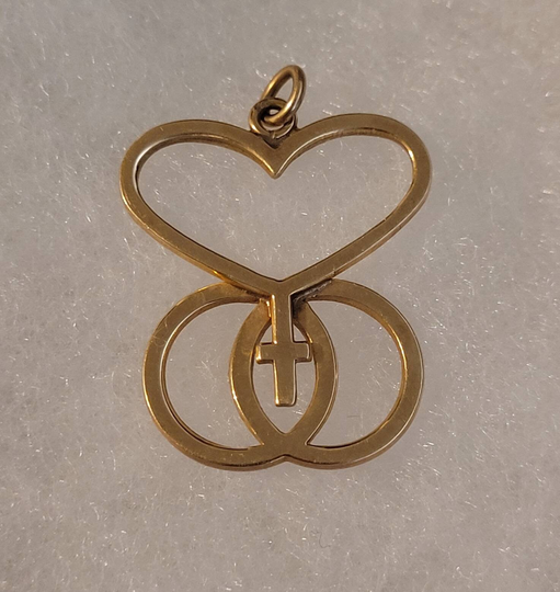 14K Vintage Marriage Love Religion Charm Pendant, Yellow Gold D&c, Dieges & Clust