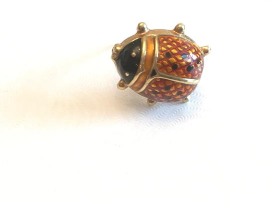 Enameled Lady Bug Brooch 14K Yellow Gold Made in Italy