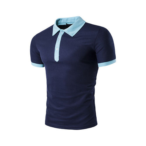Men's T-Shirt Navy White Yellow Cotton Blended Short-Sleeved Turn Down Collar Pullover Concise For Casual Men's T-Shirt - navy blue, xxl