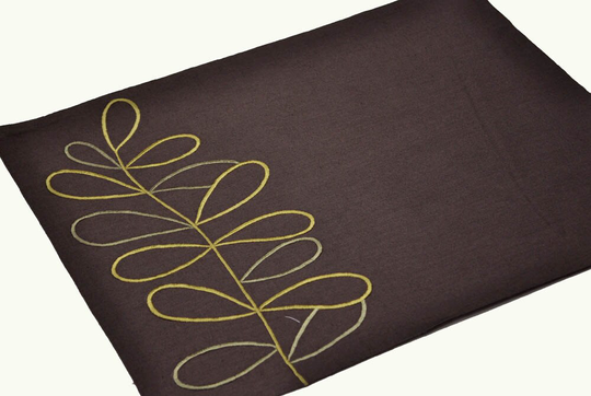Botanical Floral Embroidered Placemat, Modern Dark Brown Linen Placemats Decor, Custom Dining Table Decor