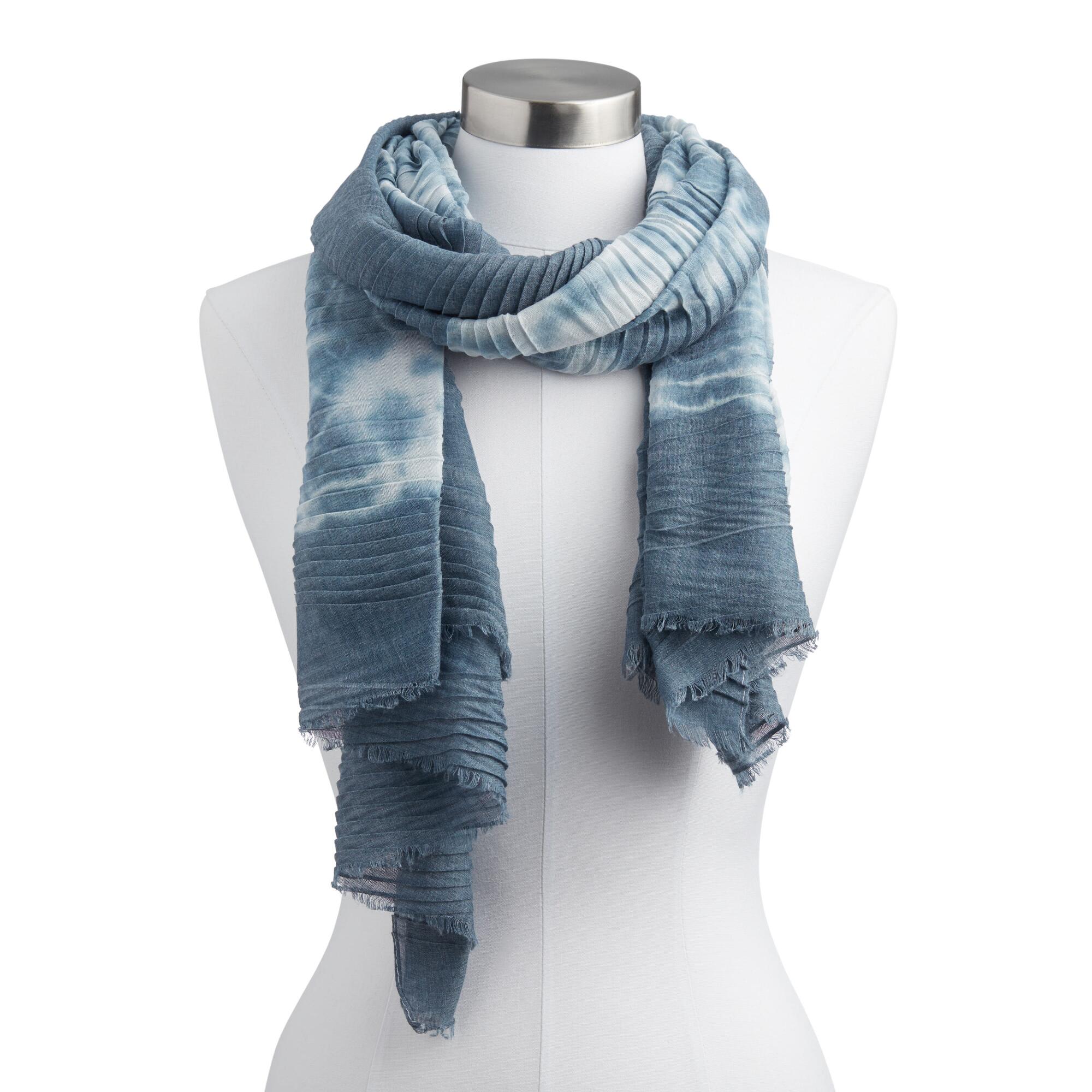 Gray and White Tie Dye Pleated Scarf by World Market
