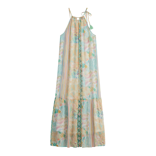 Multicolor Mixed Patchwork Print Estrella Halter Dress - Polyester - Large by World Market