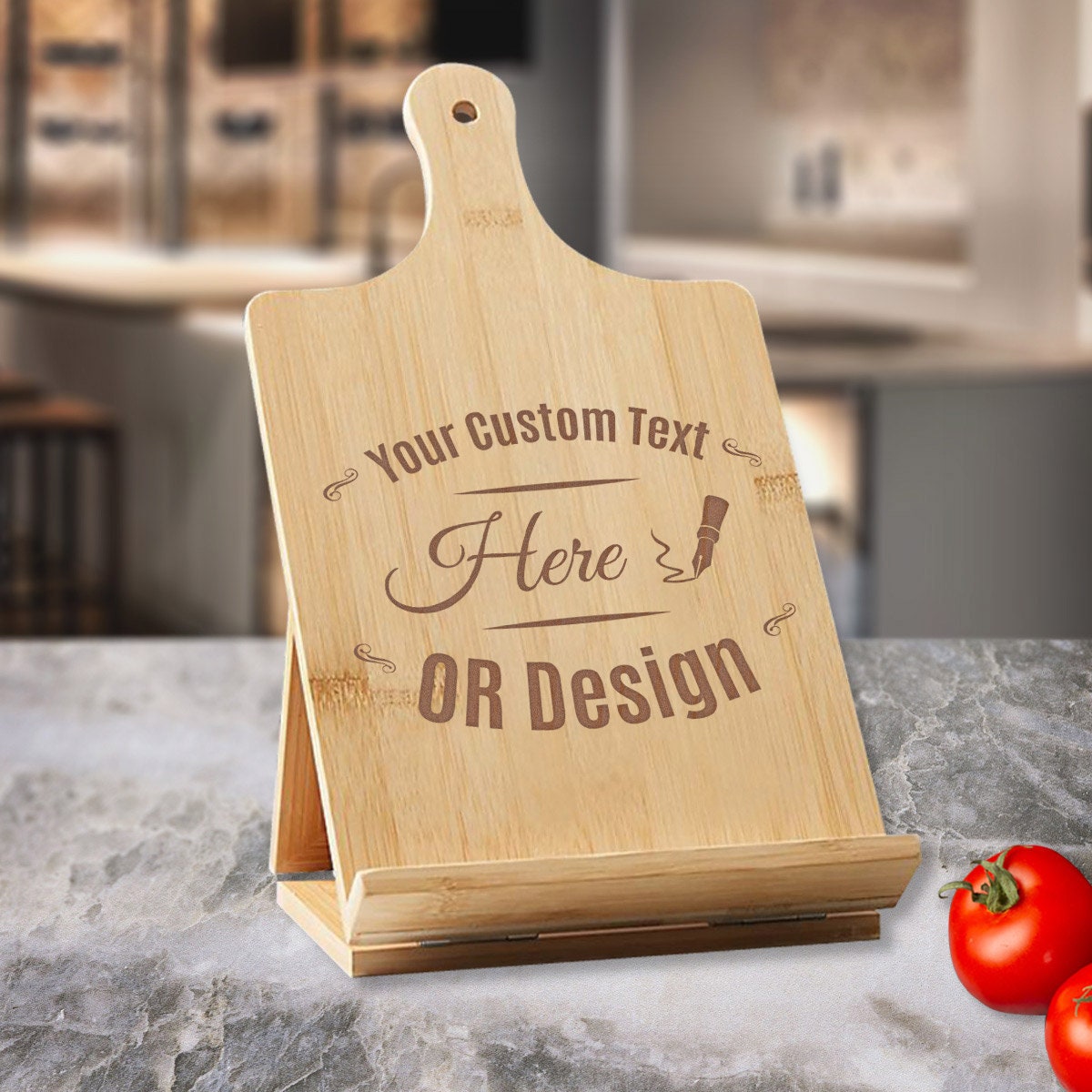 Personalized Name Cookbook Stand, Custom Text Holder, Cook Book Kitchen Easel Wooden Recipe Holder