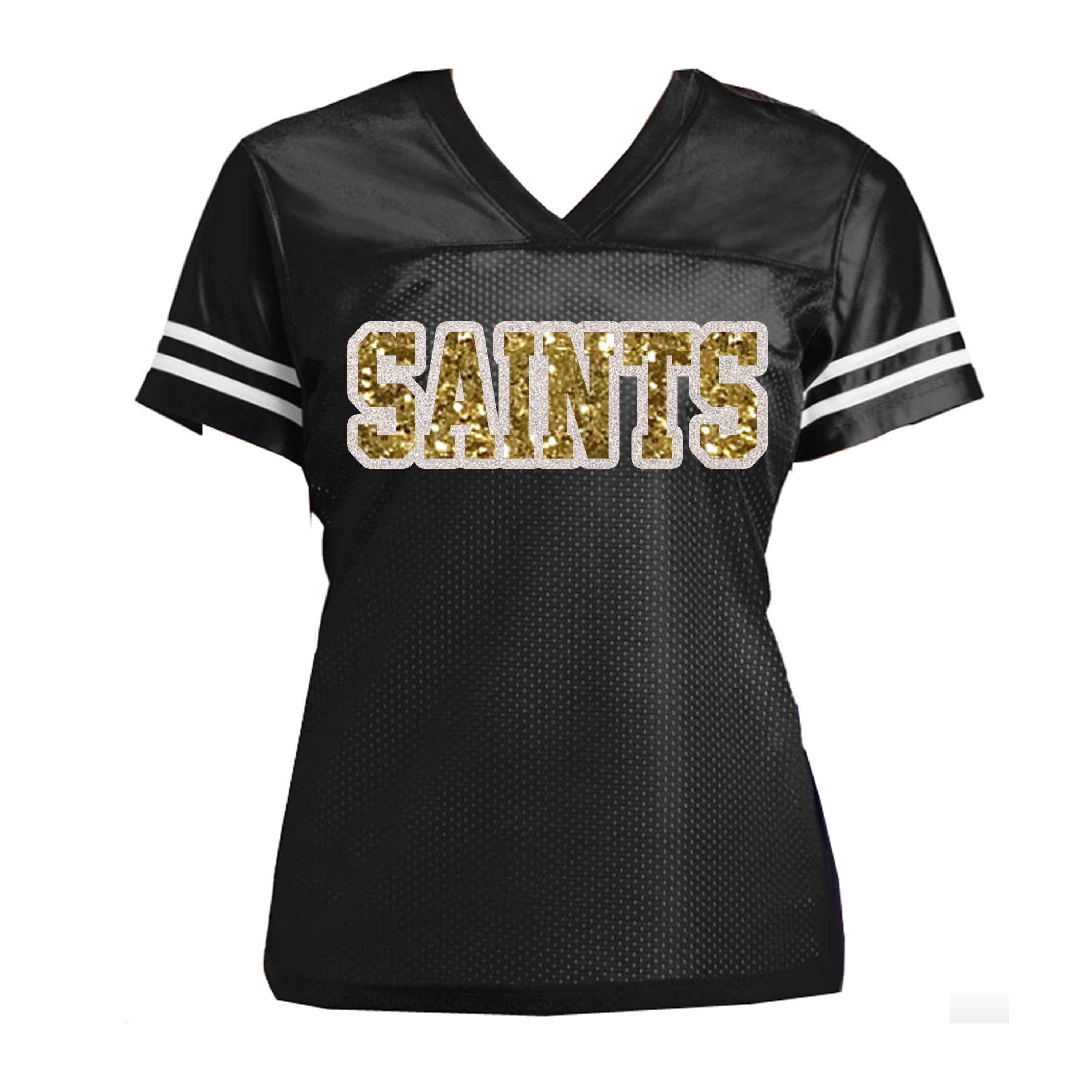 Saints Or Choose Your Football Team Glitter Jersey Shirt, Women Ladies Bling, Black Gold, Rams, Packers, Ravens