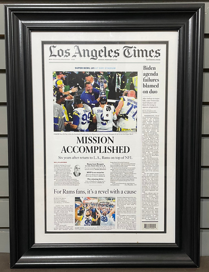 2022 Los Angeles Rams Super Bowl Lvi Framed Front Page Newspaper Print Cover Sofi Stadium
