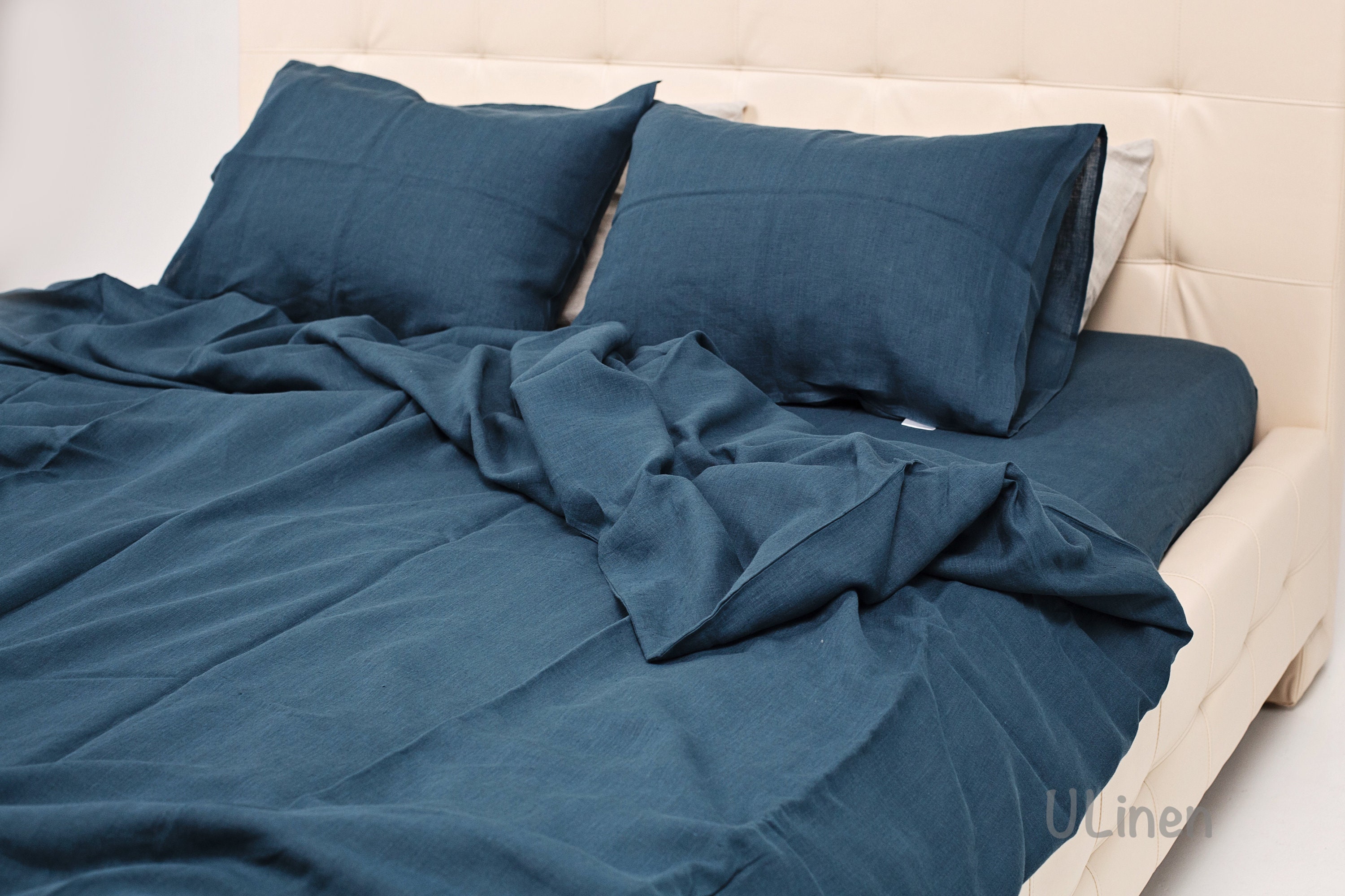 Linen Duvet Cover | Green Blue Color Twin, Queen, King