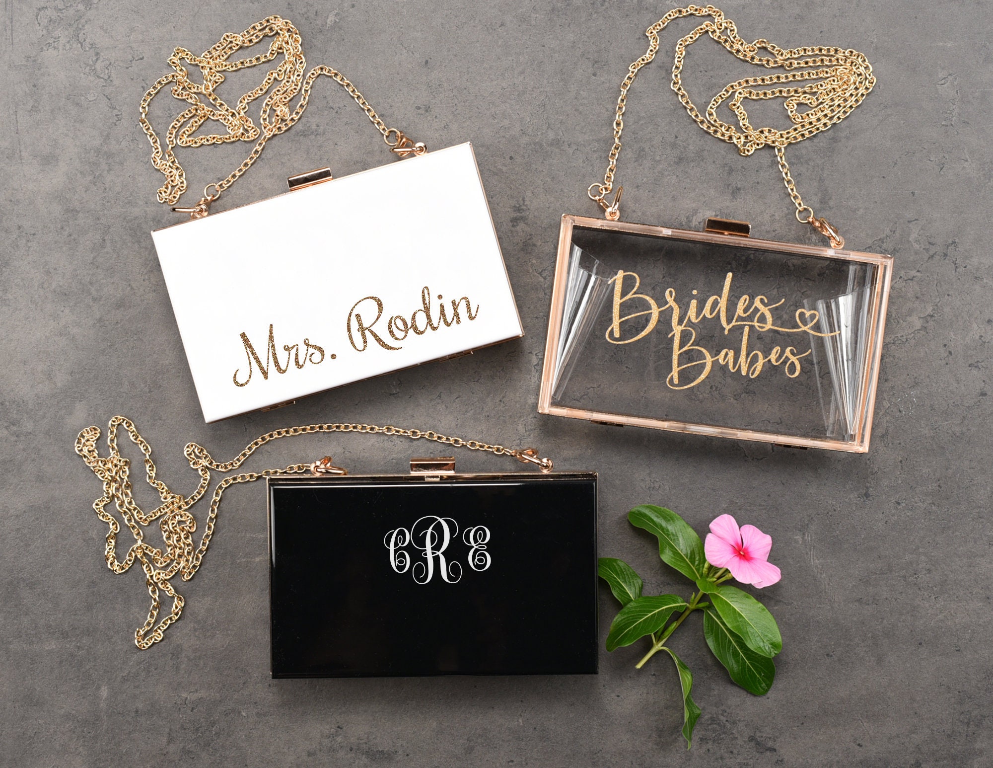 Personalized Acrylic Clutch - Bridesmaid Or Bridal Gift White, Clear Black | Clutch