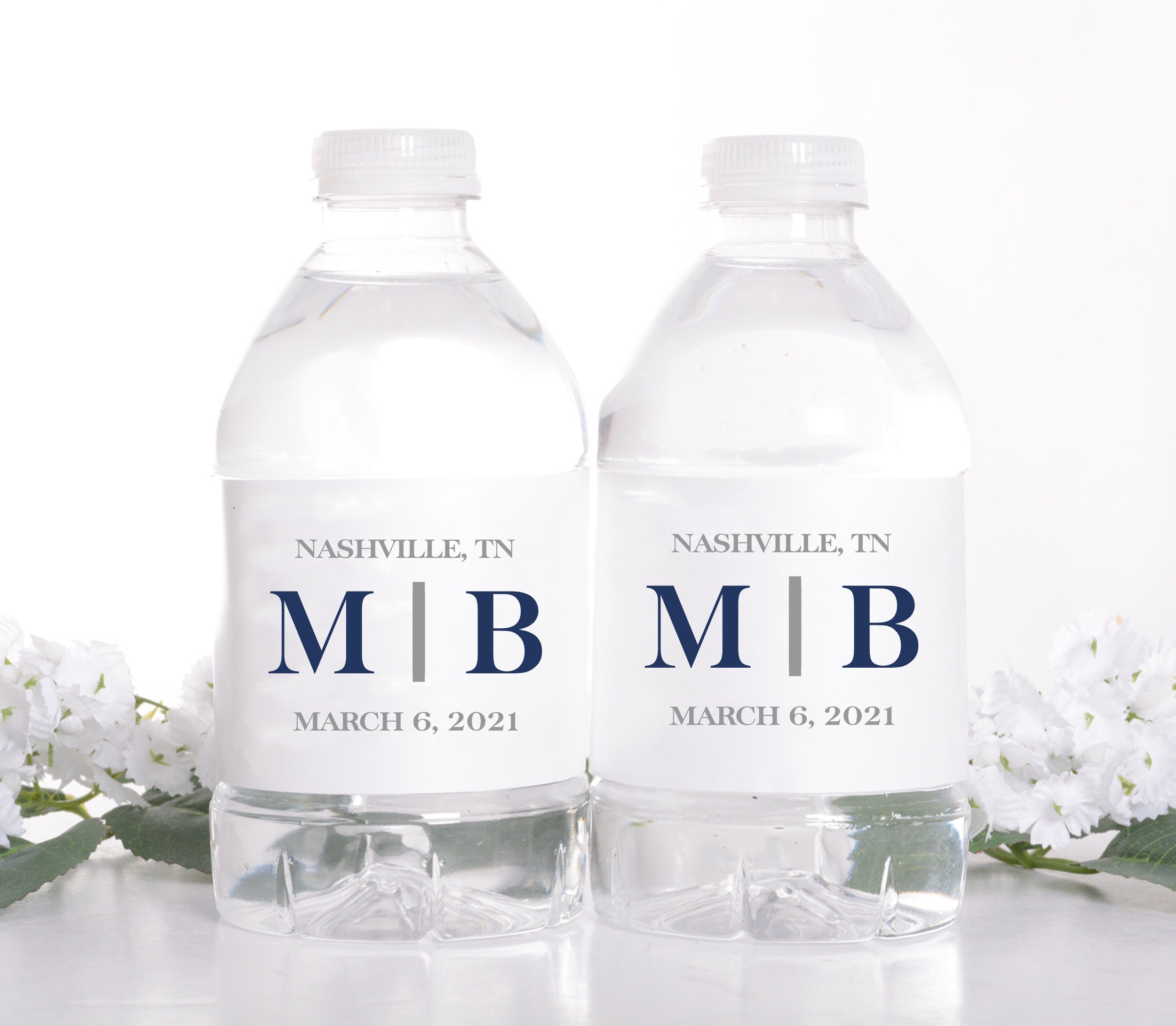 Wedding Water Bottle Labels - Custom Waterproof Monogram Stickers Wrap