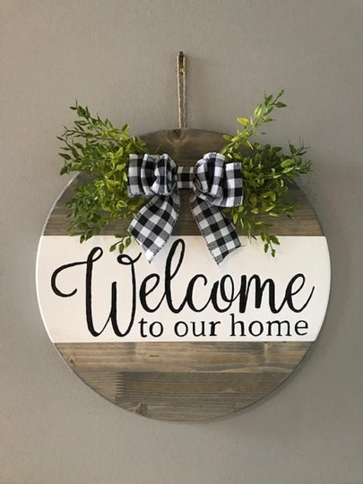 Farmhouse Welcome To Our Home Door Sign, Porch Sign