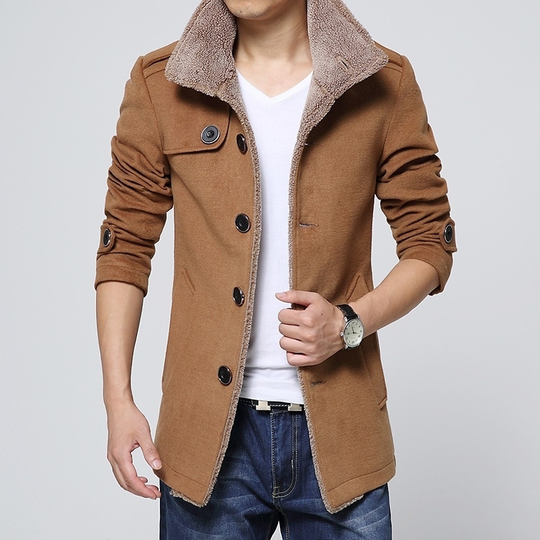 Winter Jackets Mens Casual Men Blends Fleece Warm Windbreaker Coats Men Jackets Clothing Fashion Bomber Jacket Men Coat Solid - khaki, xxxl - beige