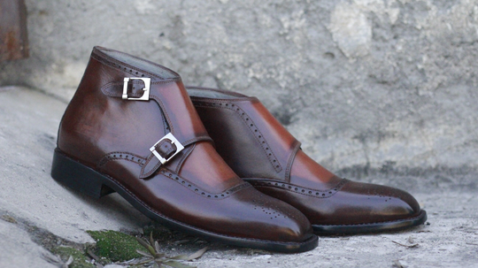 Handmade Men's Two Tone Buckle Boots Dress Designer Boots, Men Bespoke All Leather Ankle