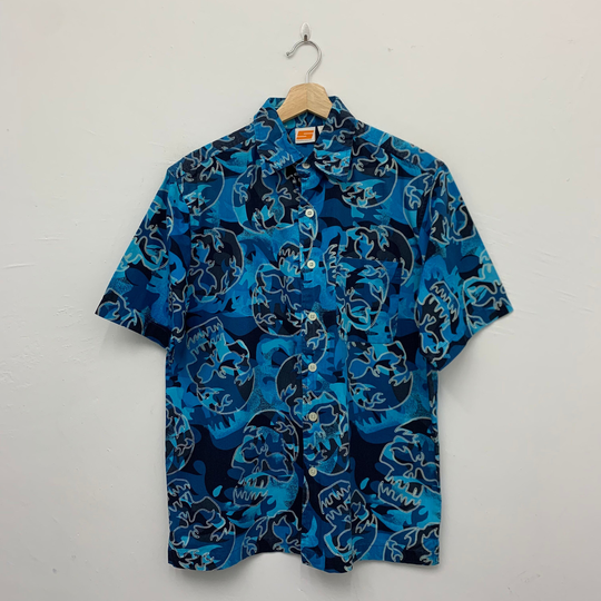 Side Out Skull Cotton Hawaiian Shirt Size Medium