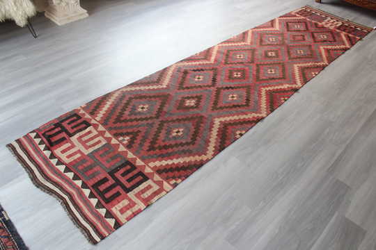 Vintage Kilim Runner, Ethnic Bohemian Runner Rug, Turkish Handwoven