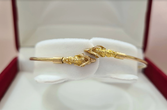 Rams Head Bangle Bracelet 14K Yellow Gold Aries Zodiac Gift Coctail Jewelry Handmade Greek For Her Irmajewellerygr