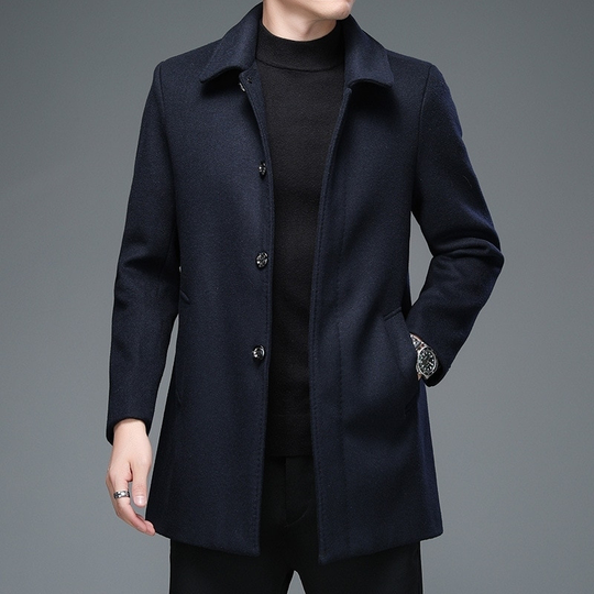 High Quality Mens Winter Jackets and Coats Business Casual Woolen Jackets Coats Long Overcoat Men Turn Down Collar Wool Blends - navy, l - navy blue