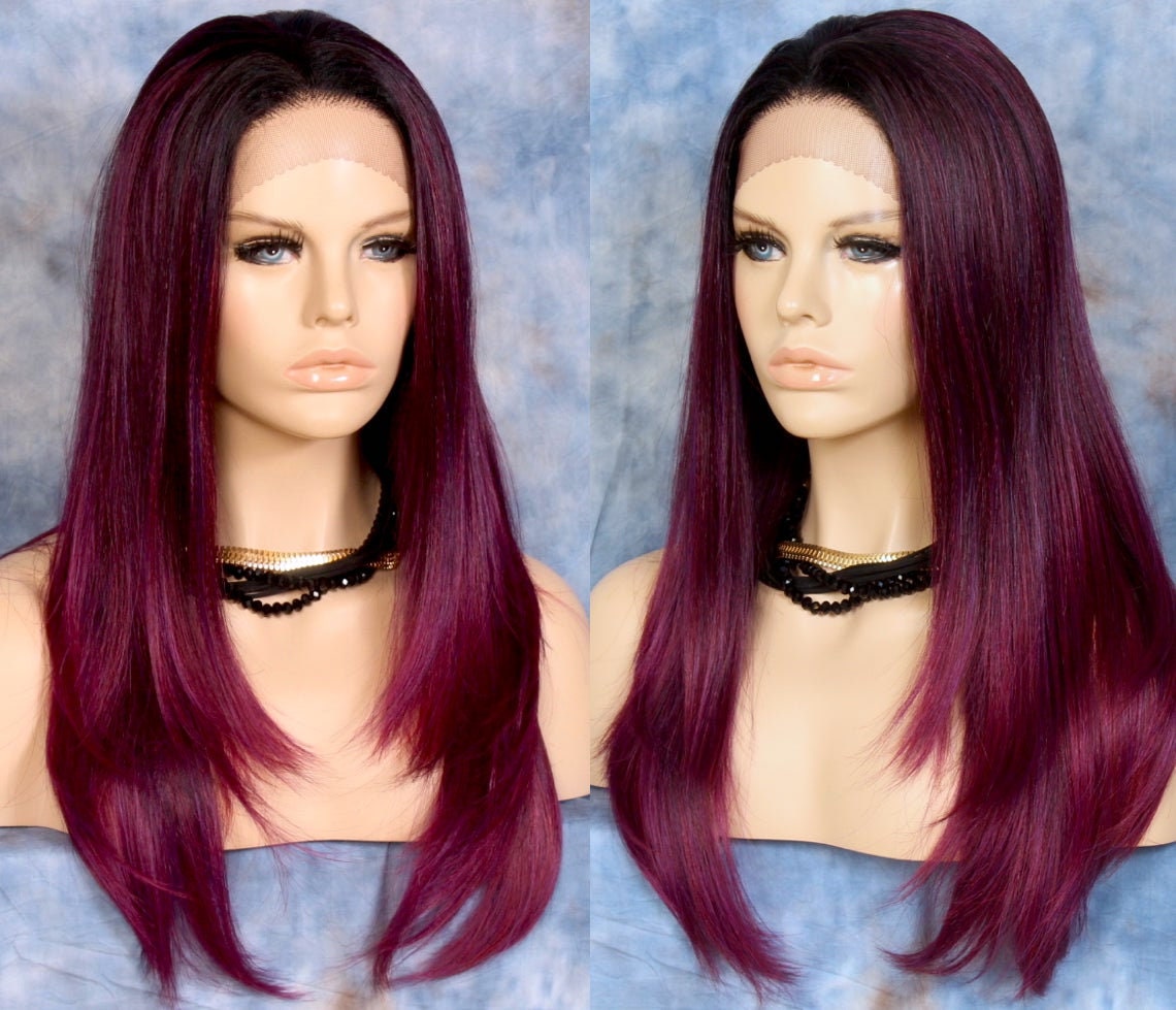 Human Hair Blend Hand Tied Full Lace Front Wig Heat Ok Center Mono Part Layered Sides Sangaria Straight Cancer/Alopecia/Cosplay