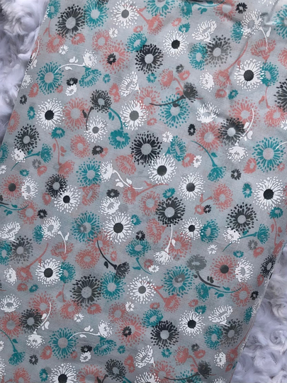 Poly Cotton Blend Print Pink/Aqua On Gray 58/60" By The Yard/Half Yard