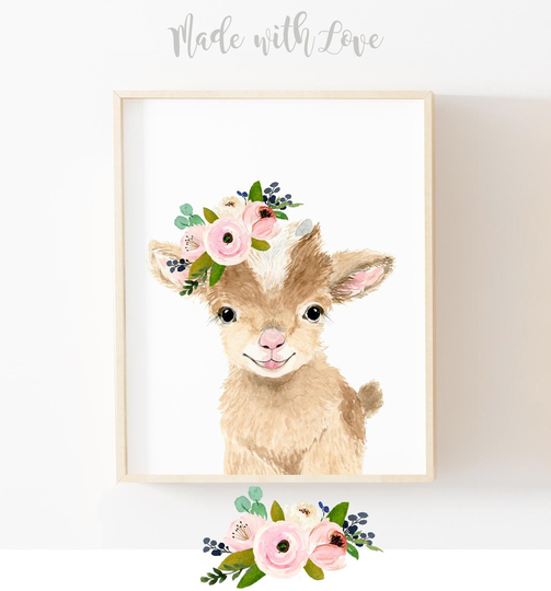 Farm Nursery Wall Decor, Baby Goat Print, Art, Animal Nursery Art. Farm Animals, Neutral Art