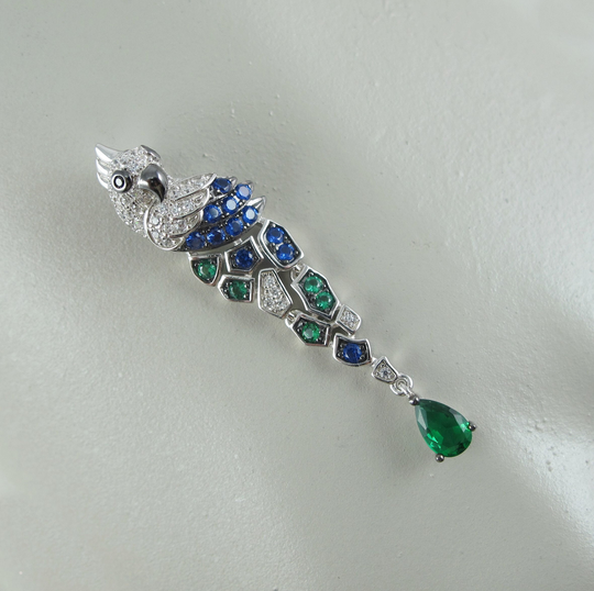 Sterling Cockatoo Parrot Pendant With Cz & Green Spinel Stones, Cockatiel Jewelry, Blue Green, Bird Jewelry