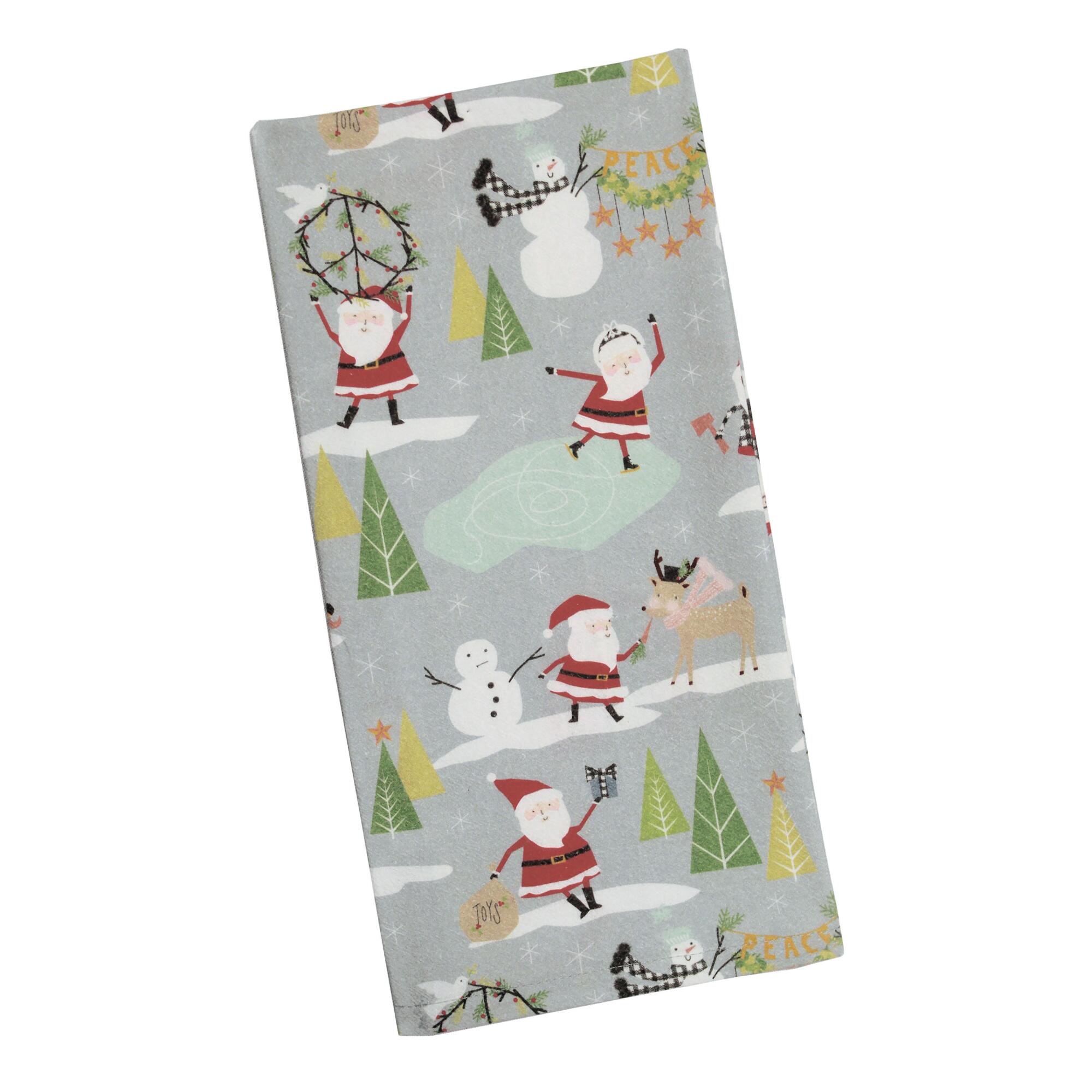 Gray Farmhouse Santa Kitchen Towel: Multi - Cotton by World Market
