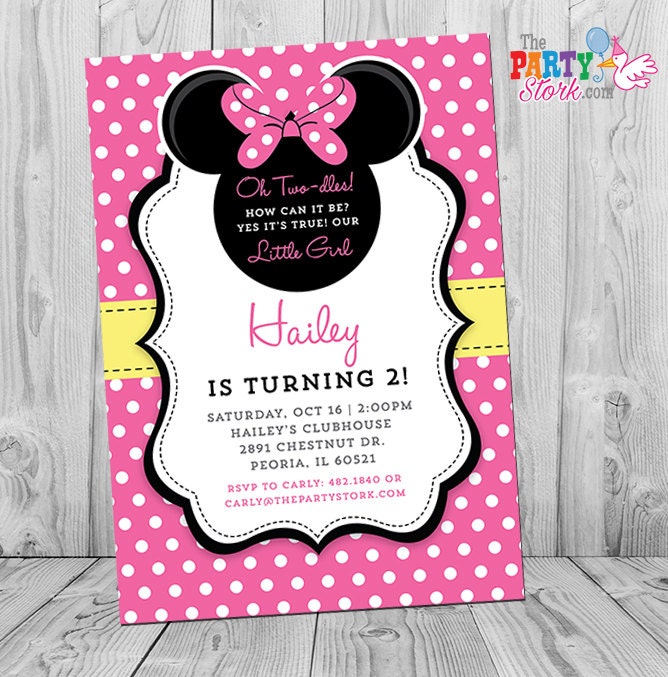 Minnie Mouse Invitation Printable, Hot Pink & Yellow, Inspired Invite, Summer, Digital Birthday