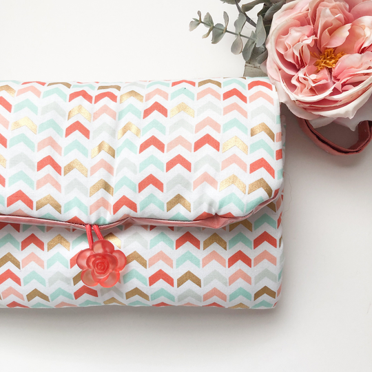 Pink Blush Mint Gold Chevron | Baby Travel Changing Pad, Diaper Mat, Shower Gift For Mom, Girl, Mom
