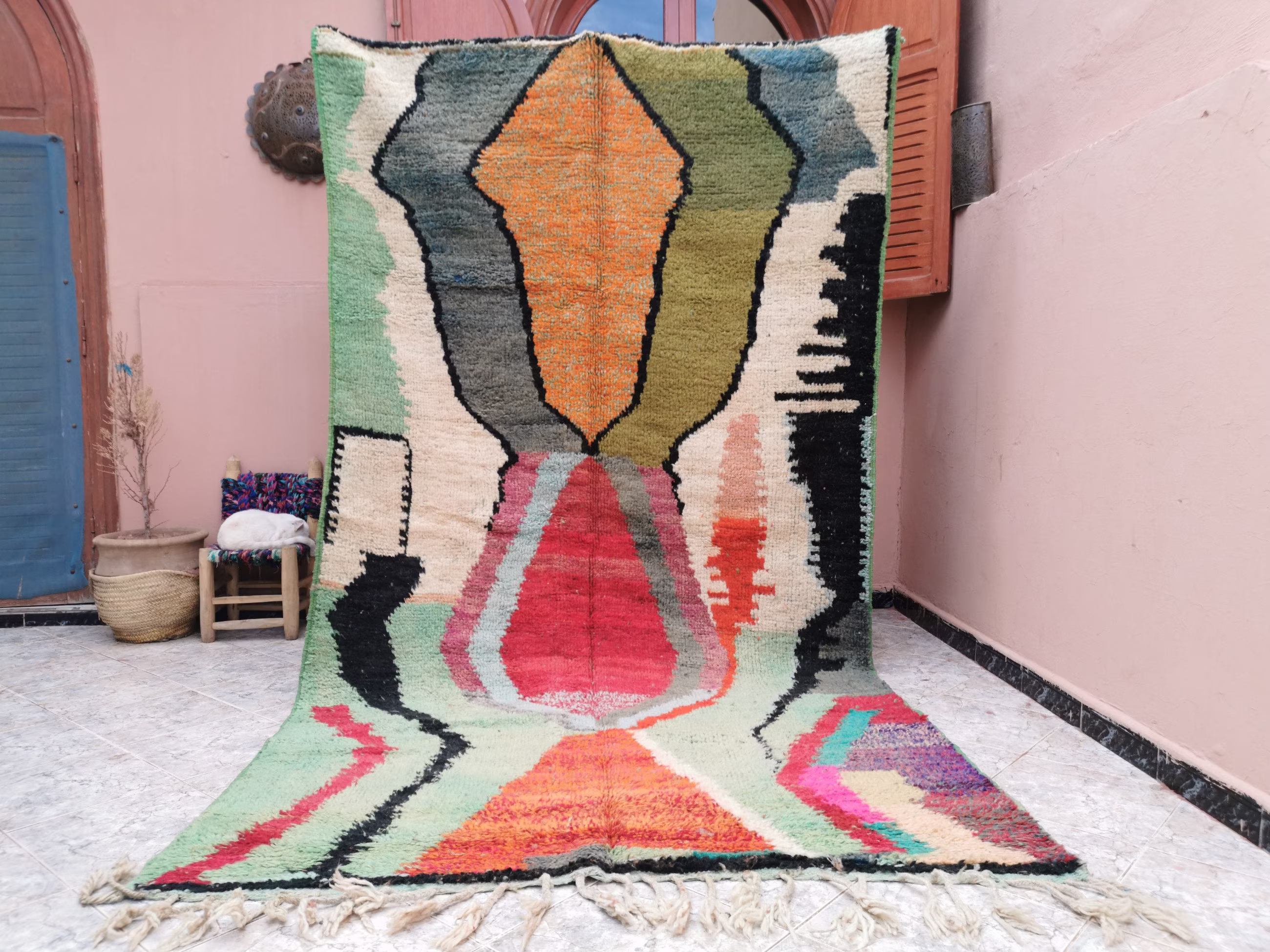 Custom Fabulous Boujad Rug, Authentic Moroccan Azilal Rug, Abstract Multicolored Carpet, Handmade Bohemian Rug