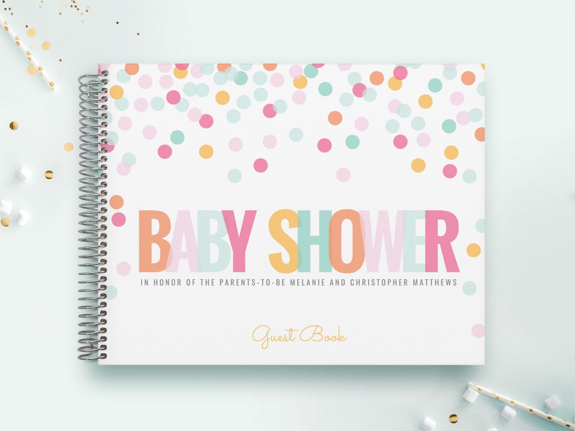 Baby Shower Guestbook | Guestbook Custom Personalized Registry Colorful Confetti