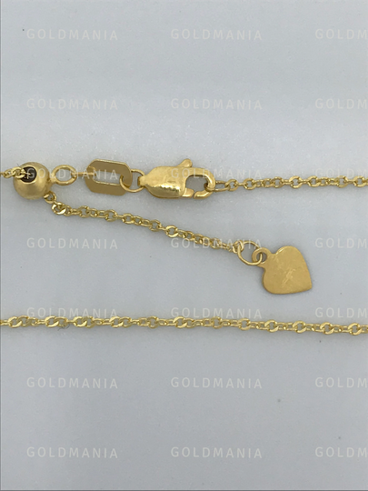 14K Solid Yellow Gold Cable Link Chain Necklace, Adjustable To 22" Inch, 1.1mm Thick, Real Chain, Thin Women