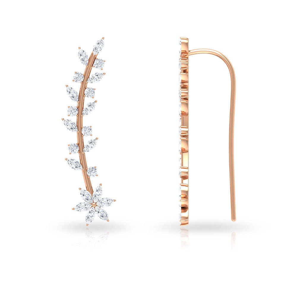 1.25 Ct Marquise Diamond Earrings, Climber Earring, Ear Pin, Crawler Pin Cuff, Gold Cuffs