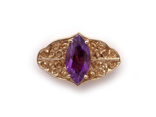 Large 14K Yellow Gold 2Ct Marquise Cut Amethyst Flower Slide Bracelet Charm