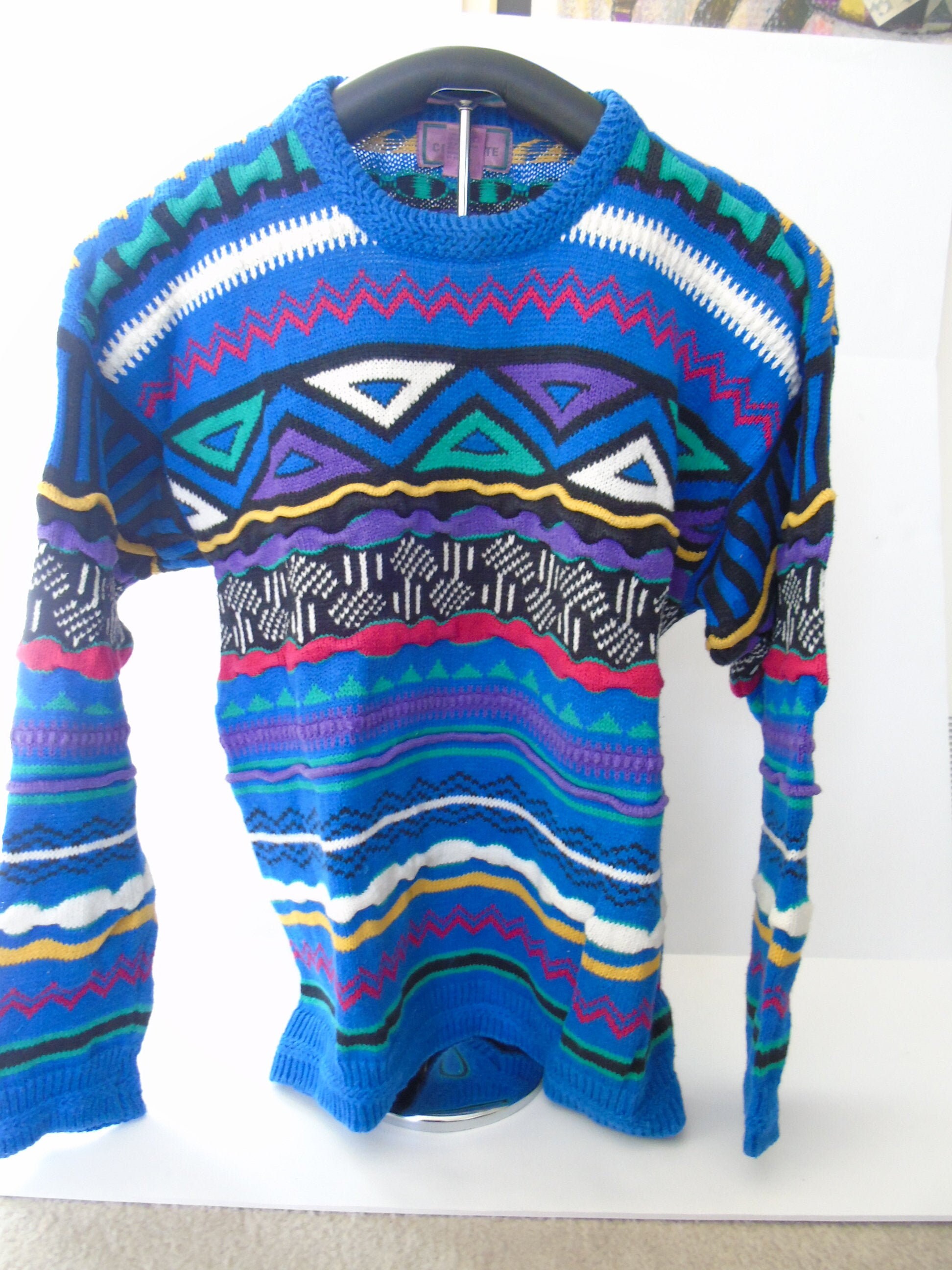 Vintage Men's Designer Sweater Concrete Mix Rame Cotton Blue Red Green M