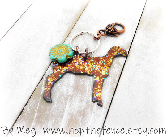 2" Rustic Sheep Keychain/Handbag Dangle, Czech Glass Flower Charm, Lots Of Sparkle Please See Pics