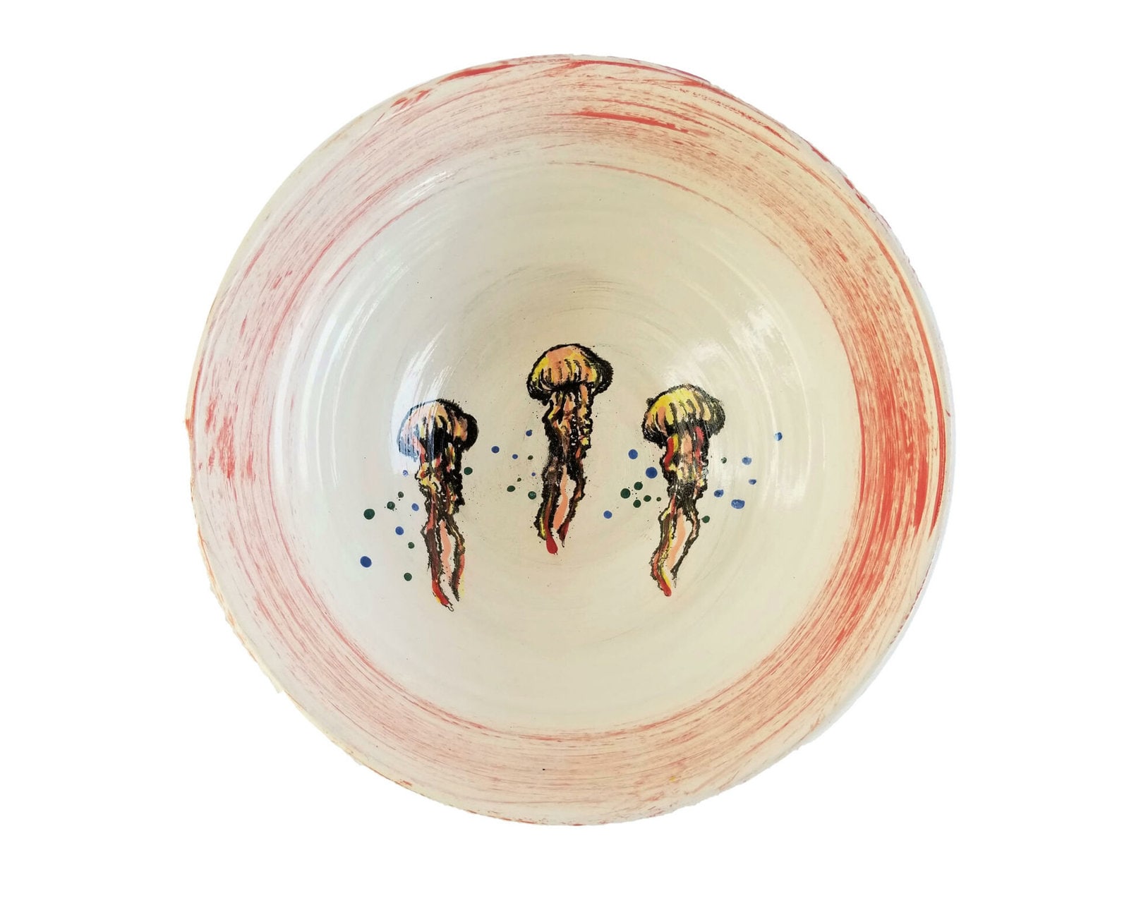 Art Studio Pottery Hand-Made Turned Painted Seafood Pasta Bowl Signed