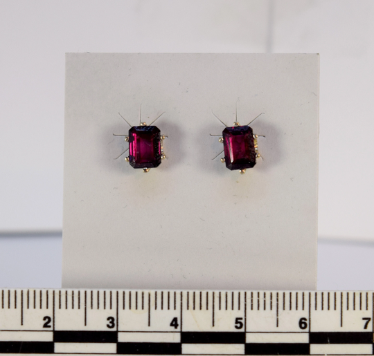 Rhodolite Garnet Earrings 6 X 4mm Emerald Cut Sterling Silver 6-Prong Stud