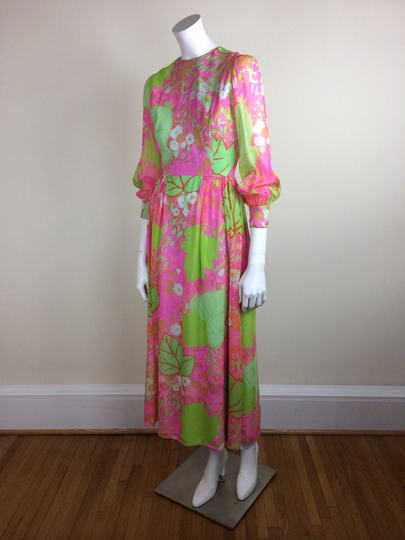 Posh Couture Abstract Floral Silk Chiffon Midi Maxi Dress