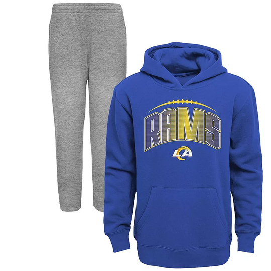 Toddler Royal/Heather Gray Los Angeles Rams Double-Up Pullover Hoodie & Pants Set, Toddler Unisex, Size: 4T, Blue
