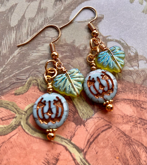 Czech Glass Pumpkin Earrings, Jack O Lantern Fall Jewelry, Halloween Gift, Accessories