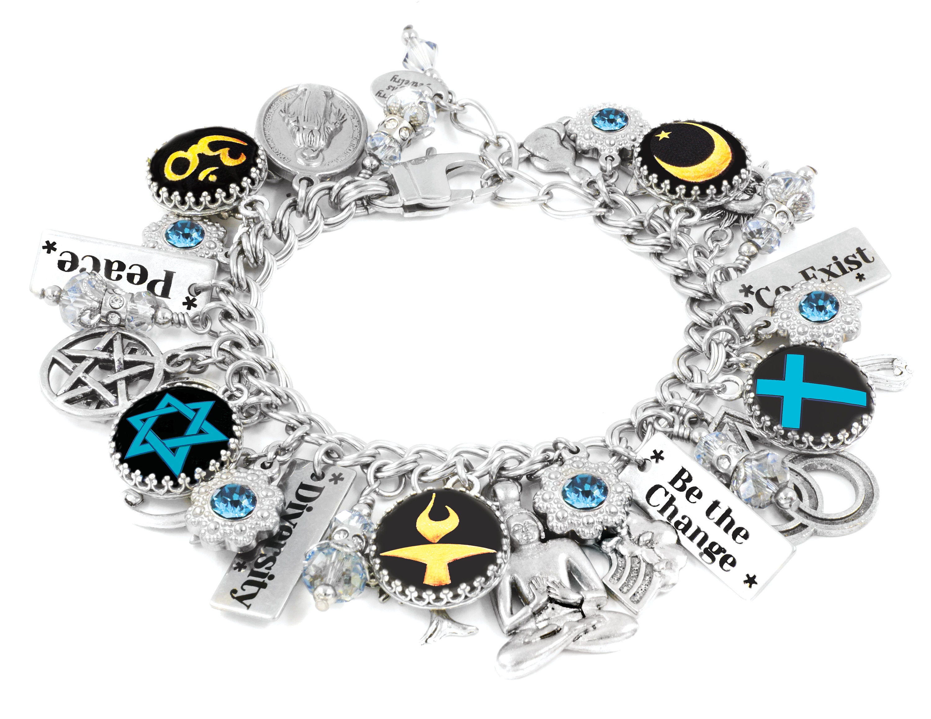 Buddha Jewelry, Coexist Bracelet With Spiritual & Peace Charms