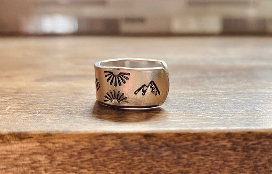 Mountain Sunset Metal Stamped Ring Country Western Rodeo Outdoors