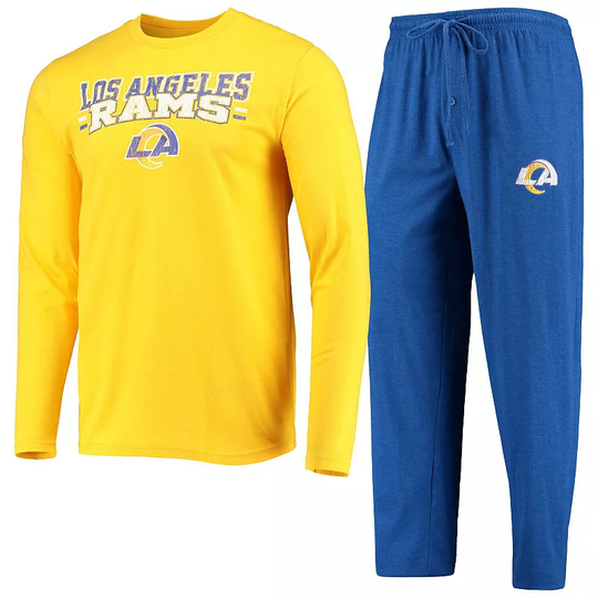 Men's Concepts Sport Royal/Gold Los Angeles Rams Meter Long Sleeve T-Shirt & Pants Sleep Set, Size: Small, LAR Blue