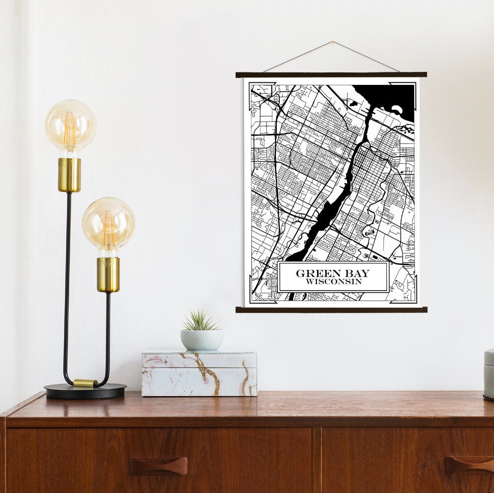 Green Bay Wisconsin Street Map | Hanging Canvas Of Printed Marketplace
