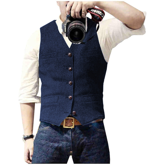 Men's Suit Vest Blue Single Breasted Woolen Blended Mens Vest Denim Jeans Waistcoat Jacket Slim Fit Casual Formal Business - navy, xs - navy blue