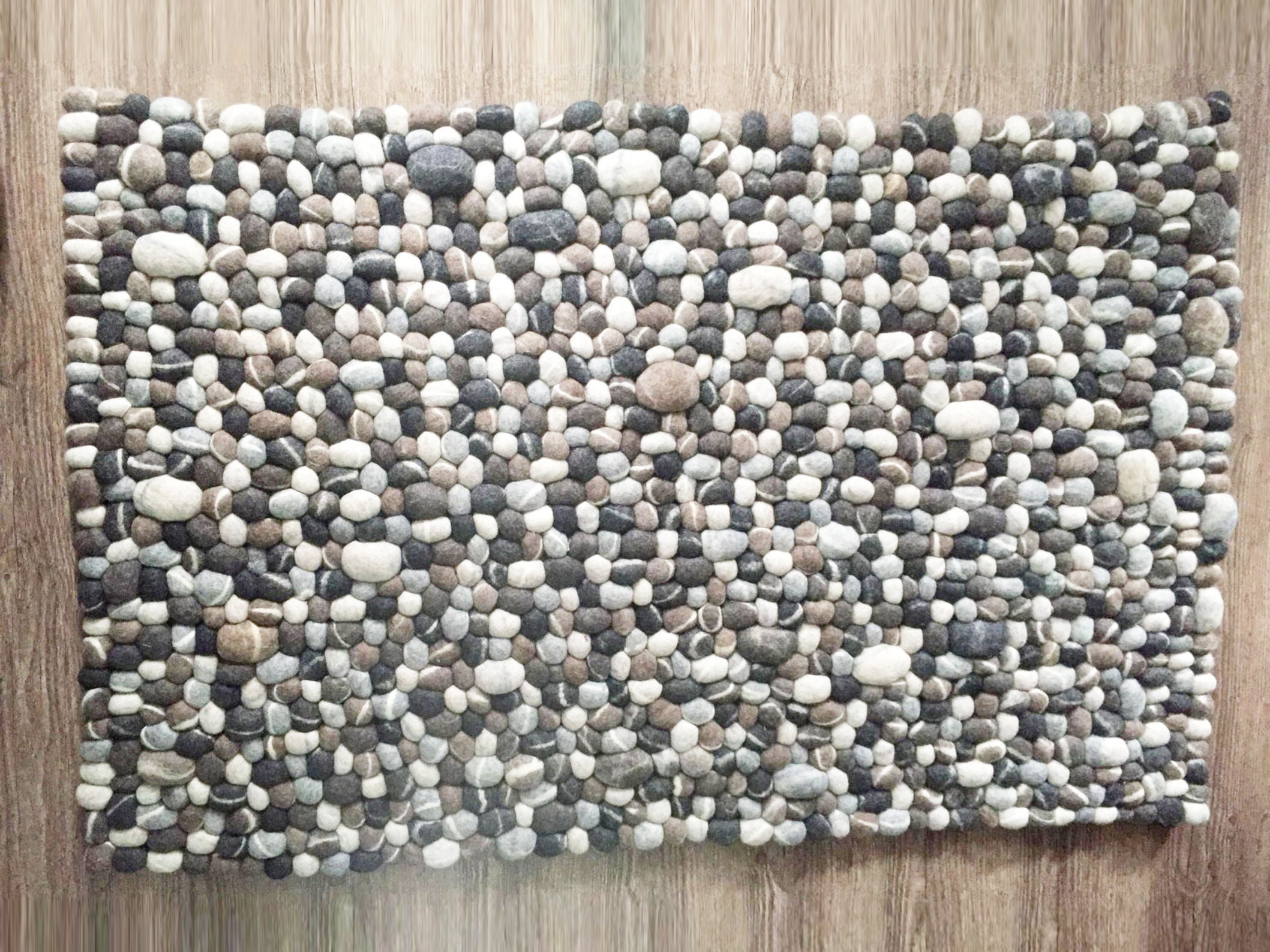 40cm Wool Felt Ball Rug Room Carpet Rectangular Fair Trade 100% & Handmade