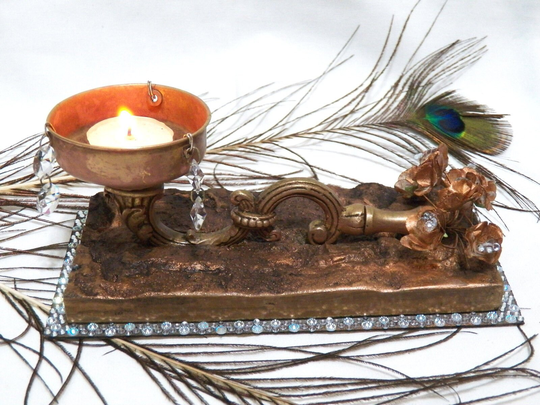 Christmas Candle Holder, Antique Bronze Centerpiece, Vintage Center Piece, Candelabra Decor, Xmas Holder Gift