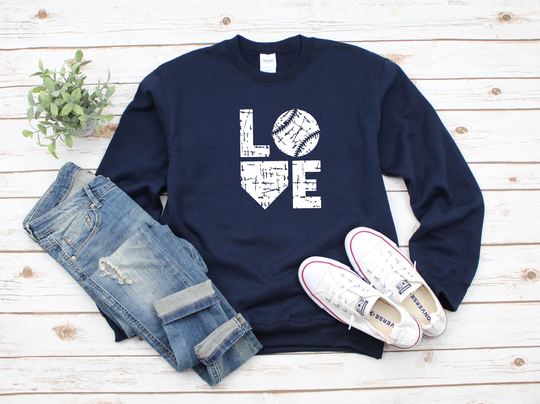 Love Baseball Distressed Heavy Blend Crewneck Sweatshirt, Mom Sweater, Game Day, Lover, Love, Sweater